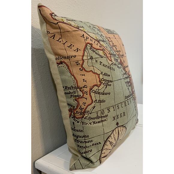 Old World Map Italy Greece Mediterranean Sea Compass Throw Pillow 17” X 17” - Picture 2 of 8
